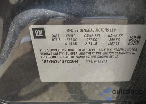 2016 Chevrolet Cruze Limited 2Lt Auto z USA, uszkodzony, nr VIN 1G1PF5SB1G7122644